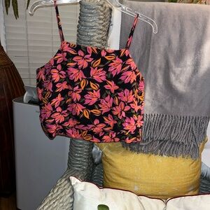 Kenzie size, large, multicolor, pink and black summer halter top.